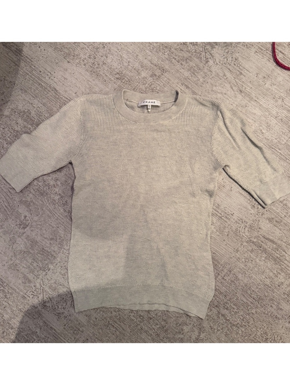 Frame Gray Short Sleeve Waffle Knit Wool/Silk Short sleeve crewneck sweater XS